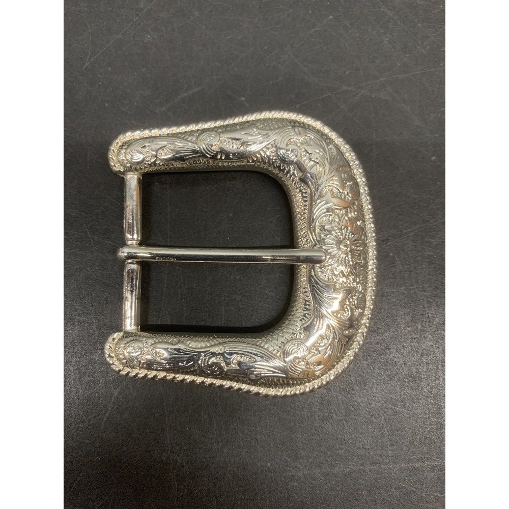 Taiwan ROC Silver Color Western Belt Buckle With Flower Pattern & Rope Outline